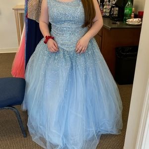 Tiffany Designs Blue Sequin Prom Ball Gown